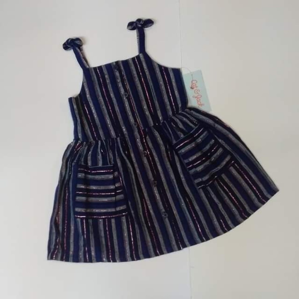 Little Girl's blue with silver stripe casual dress